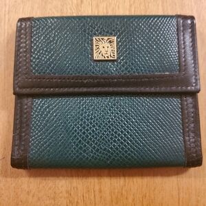 Vintage Anne Klein By St Thomas Calf Leather Black Green Wallet Card Case